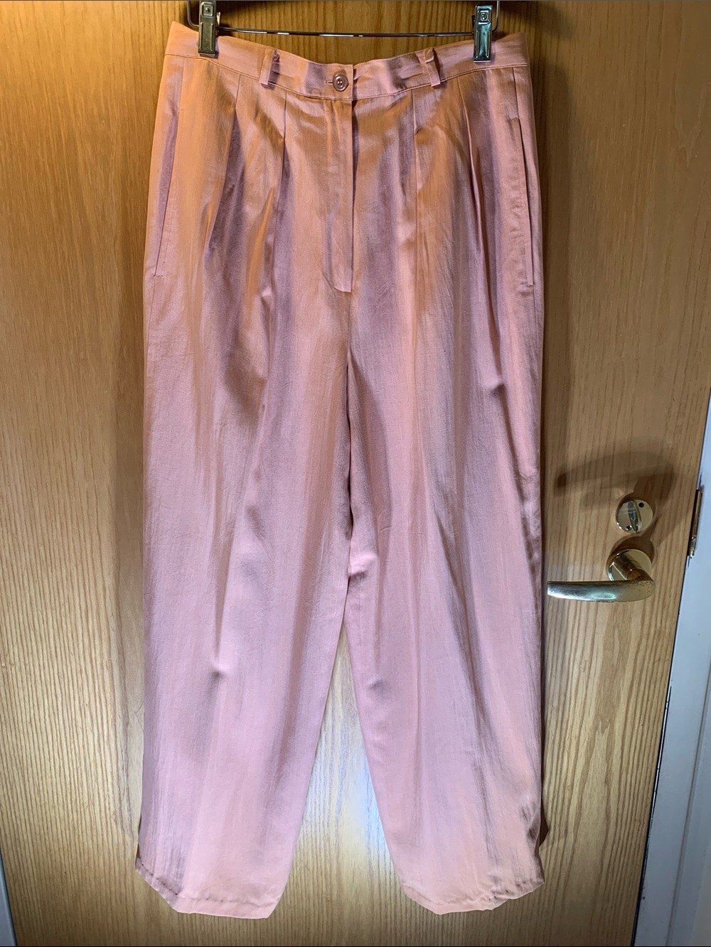 Anne Klein 100% Silk Muted Orange High-Waist Trousers - Size 12